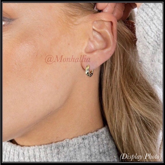 New gold nugget chunky mod textured huggie hoop earrings - Picture 5 of 7